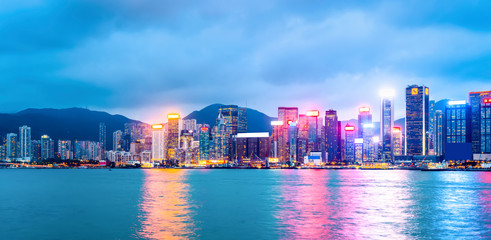 Obraz na płótnie Canvas Urban Skyline and Architectural Landscape Nightscape in Hong Kong..