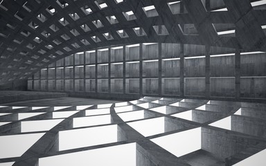 Fototapeta premium Empty dark abstract concrete room interior. Architectural background. Night view of the illuminated. 3D illustration and rendering
