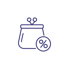 Loan wallet line icon. Purse with round percent mark on white background. Loan concept Vector illustration can be used for topics like banking, savings, finance