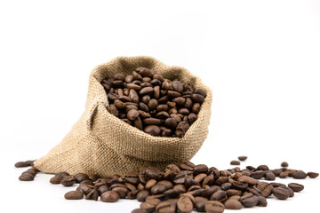 Coffee beans in sack bag
