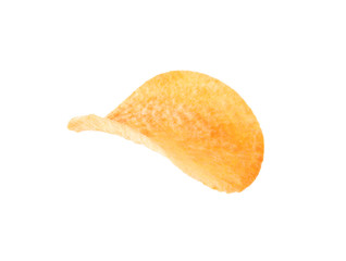 Tasty crispy potato chip on white background
