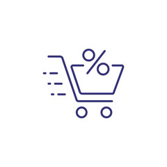 Sale line icon. Shopping cart with percent on white background. Shopping concept. Vector illustration can be used for topics like discount, shopping, economy