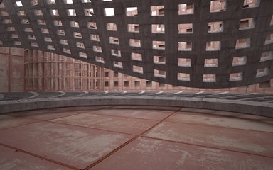 Fototapeta premium Empty abstract room interior of sheets rusted metal and brown concrete. Architectural background. 3D illustration and rendering