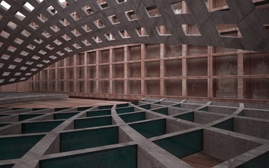 Obraz premium Empty abstract room interior of sheets rusted metal and brown concrete. Architectural background. 3D illustration and rendering