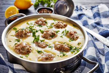 close-up of hearty Greek Meatball Soup