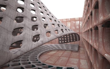 Obraz premium Empty smooth abstract room interior of sheets rusted metal and concrete. Architectural background. 3D illustration and rendering