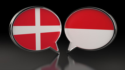 Fototapeta premium Denmark and Monaco flags with Speech Bubbles. 3D illustration