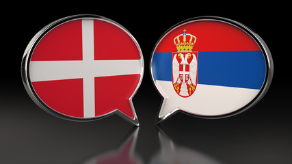 Denmark and Serbia flags with Speech Bubbles. 3D illustration