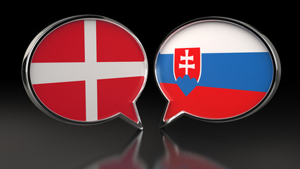 Denmark and Slovakia flags with Speech Bubbles. 3D illustration