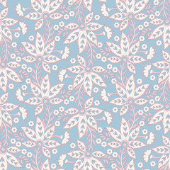 seamless pattern with ethnic flowers and leaf, vector floral illustration in vintage style