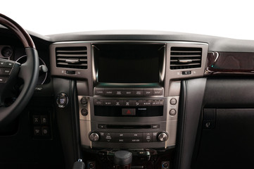 Obraz na płótnie Canvas Modern car dashboard. Front view. Interior detail.
