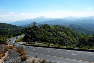 Road and Mountain and blue sky on Doi Inthanon, Chiangmai, Thailand