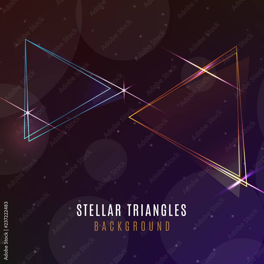 Poster illuminated triangles with light effects on dark background . isolated vector elements