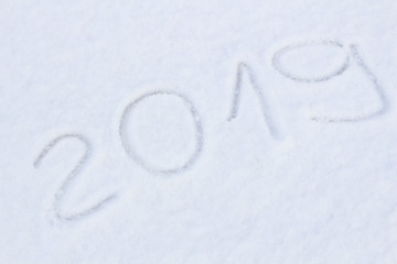 2019 writtenon the snow for the new year and christmas. 2019 snow text