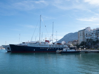 Fototapeta premium Harbour and see ship in Denia, Spain