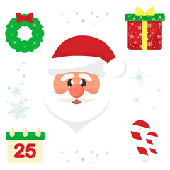 winter cartoon christmas santa claus head and christmas elements