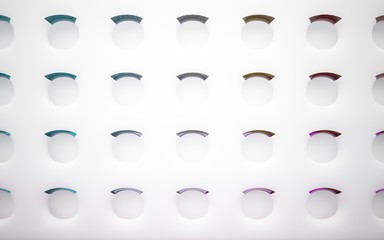 Abstract dynamic interior with white smooth objects and  colored glass lines. 3D illustration and rendering