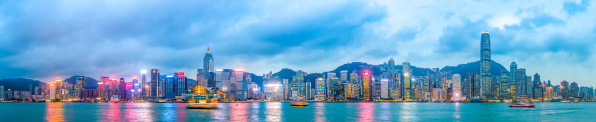 Urban Skyline and Architectural Landscape Nightscape in Hong Kong.. - obrazy, fototapety, plakaty