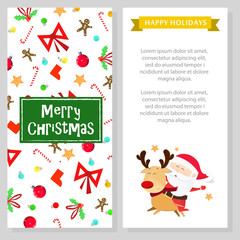 Merry Christmas holidays booklet design. White booklet with Santa Claus riding on deer on white background. Can be used for festive programs, party, invitations