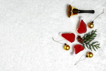 Fototapeta na wymiar Christmas composition on fresh snow on a winter evening 