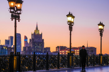 Fototapeta na wymiar Moscow, Russia - December, 1, 2018: Image of night embankment in Moscow