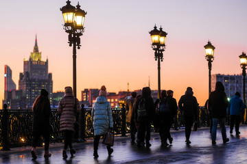 Moscow, Russia - December, 1, 2018: Image of night embankment in Moscow