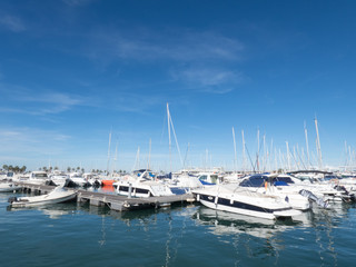 Sail Boats on a beautiful cloudless day in the marina