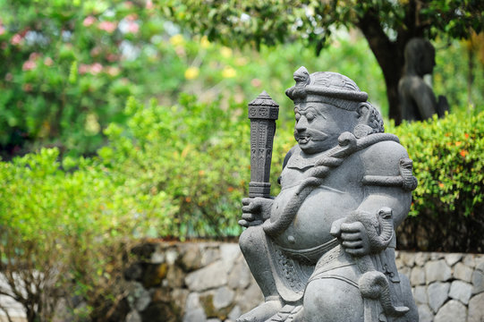 Ancient statue in Candi Mendut Monastery near Borobudur. Central Java, Indonesia