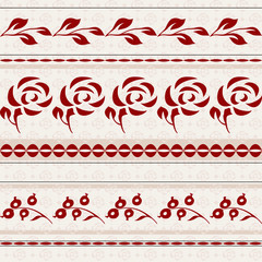 Seamless background with red stripes and roses elements