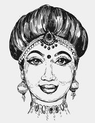 Smiling indian woman. Hand drawn illustration converted to vector