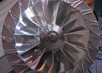 Machnine turbine rotor blades closeup