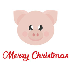cartoon pig head vector with christmas text