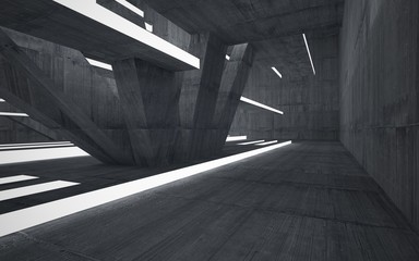 Empty dark abstract concrete room interior. Architectural background. Night view of the illuminated. 3D illustration and rendering