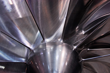 Machnine turbine rotor blades closeup