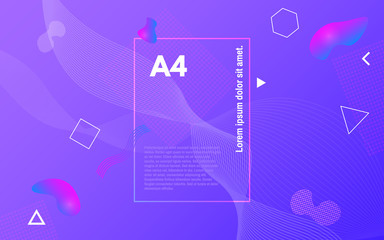Color shapes. Abstract geometric background. Bright design with liquid elements. Trendy fluid backdrop. Business cover template. Dynamic violet composition for website. Vector illustration
