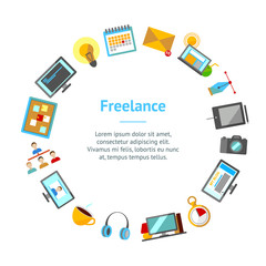 Cartoon Freelance Signs Banner Card Circle. Vector