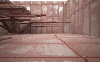 empty abstract room interior of sheets rusted metal. Architectural background. 3D illustration and rendering