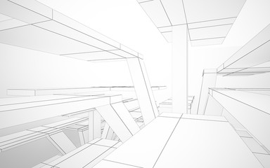 Abstract white interior highlights future. Polygon drawing. Architectural background. 3D illustration and rendering