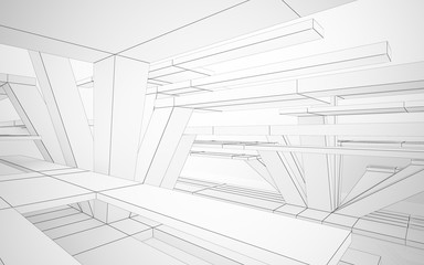 Abstract white interior highlights future. Polygon drawing. Architectural background. 3D illustration and rendering