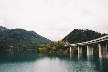 Bridge in a lake landscape in Europe