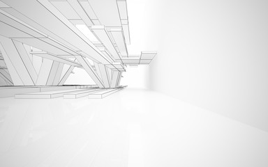 Abstract white interior highlights future. Polygon drawing. Architectural background. 3D illustration and rendering