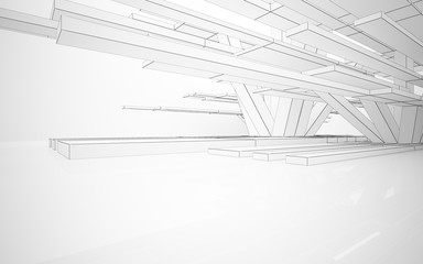 Abstract white interior highlights future. Polygon drawing. Architectural background. 3D illustration and rendering