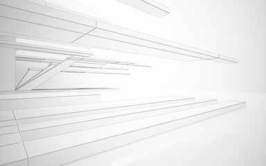Abstract white interior highlights future. Polygon drawing. Architectural background. 3D illustration and rendering