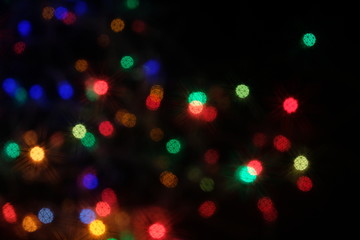 Defocused abstract multicolored bokeh lights background.Magic explosion star with particles