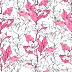 Seamless pattern with flowers and leaves. Floral background, hand drawn