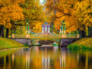 Saint Petersburg. Autumn. Russia. Pushkin City. Autumn Park. Tsarskoe Selo in the fall. Suburbs of...