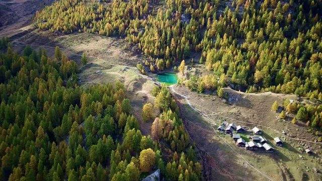 Lac Bleu (Blue Lake) in yellow larch forest