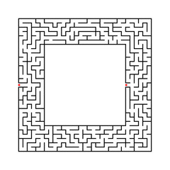 Black abstract square maze with a place for your image. An interesting and useful game for kids. A simple flat vector illustration isolated on a white background.