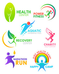 Health fitness and run sport vector people icons