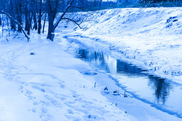 Winter river or lake or stream
